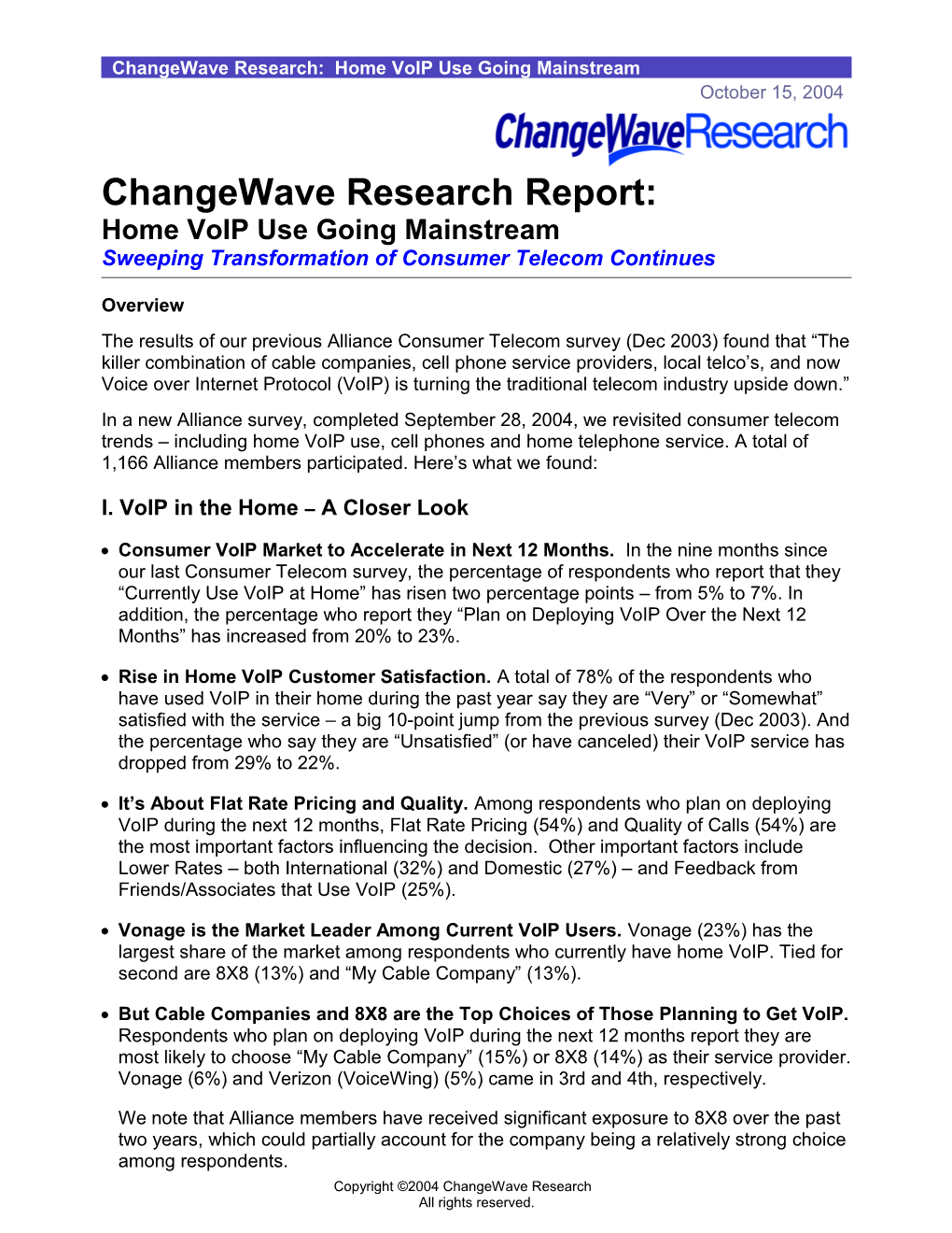 Changewave Research: Home Voip Use Going Mainstream