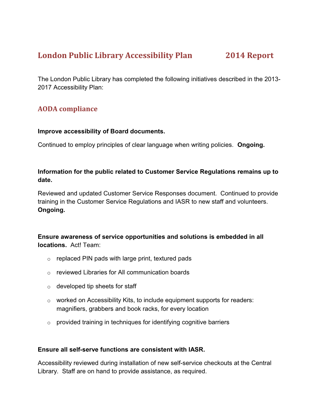 London Public Library Accessibility Plan 2014 Report