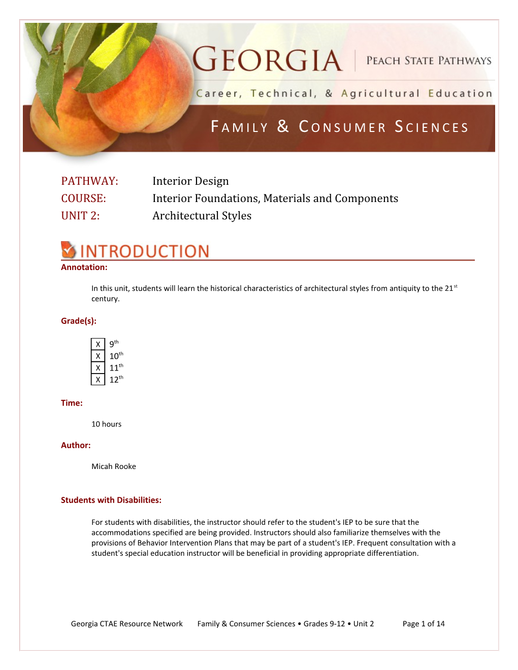 COURSE: Interior Foundations, Materials and Components