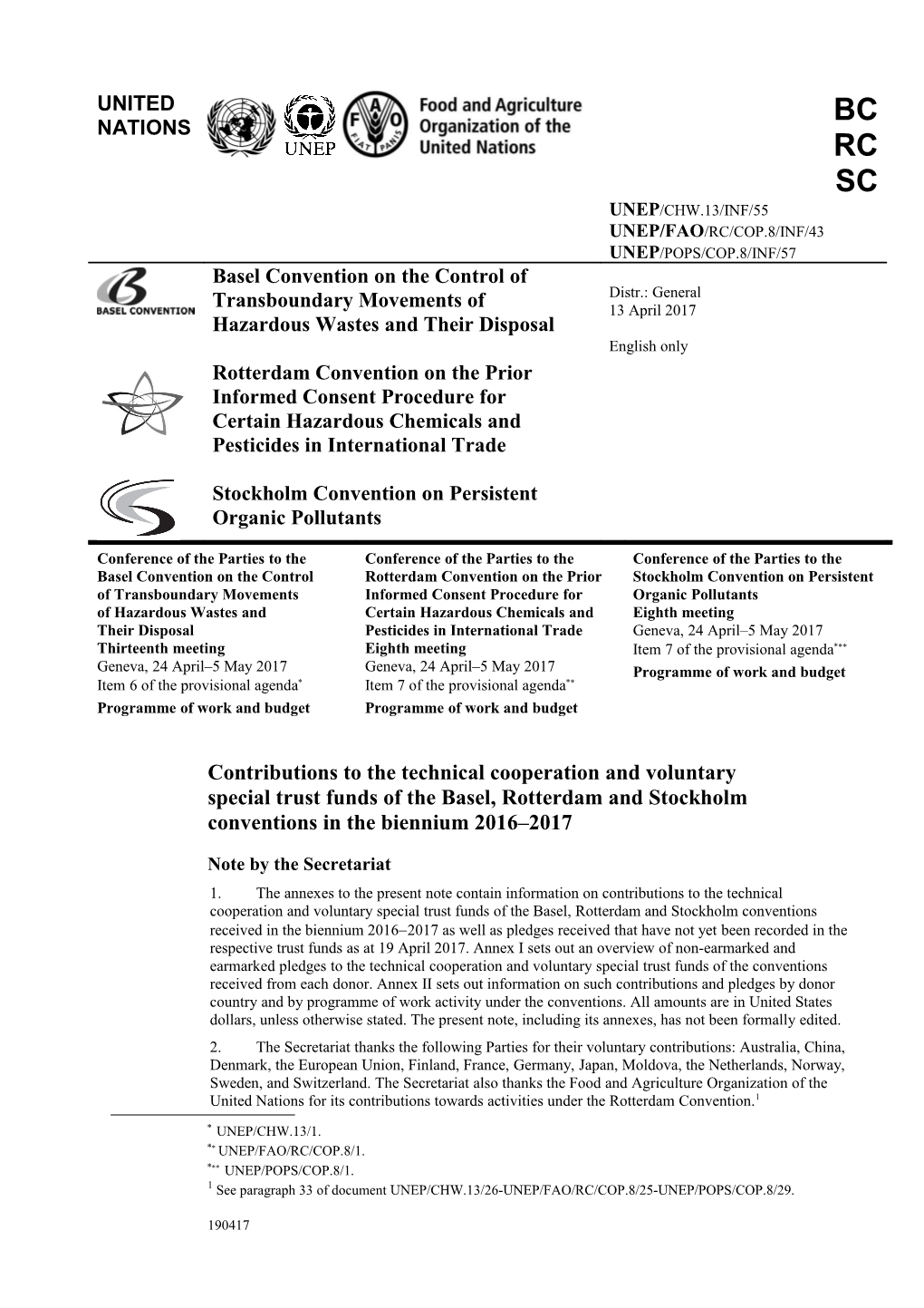 Unep/Chw.12/Inf/33-Unep/Fao/Rc/Cop.7/Inf/18-Unep/Pops/Cop.7/Inf/34