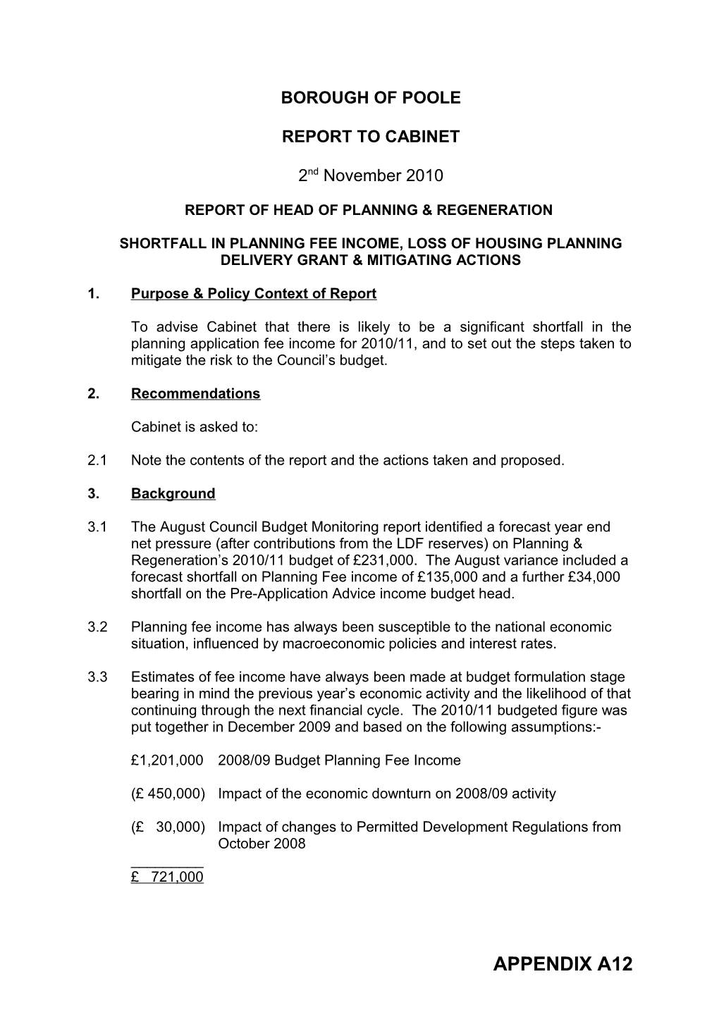 Appendix A12 Council Budget Monitoring