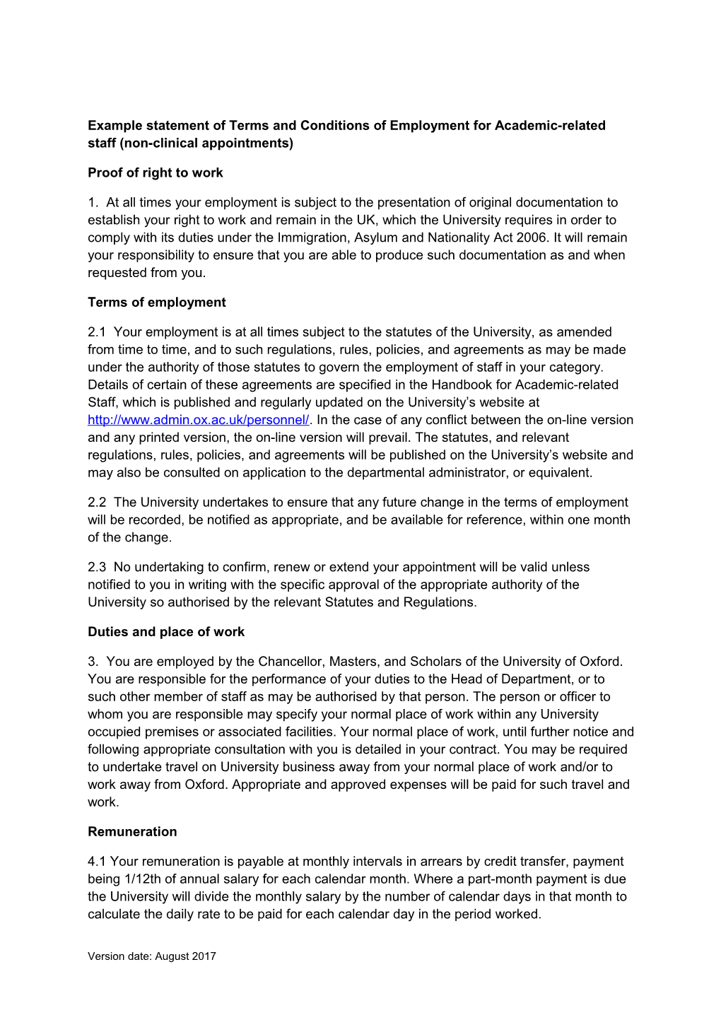 Example Statement of Terms and Conditions of Employment for Academic-Related Staff
