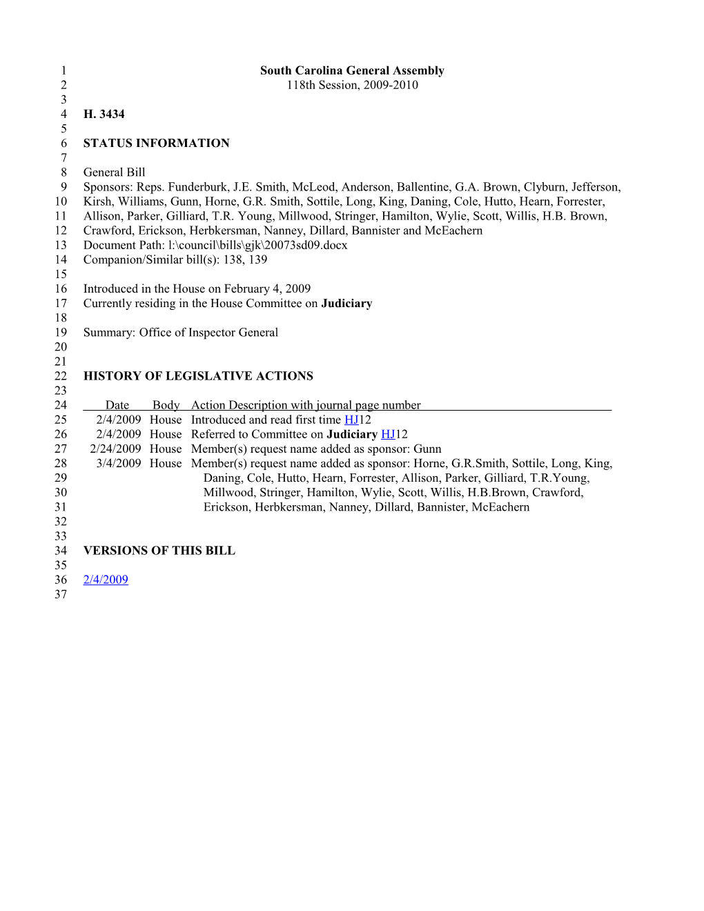 2009-2010 Bill 3434: Office of Inspector General - South Carolina Legislature Online