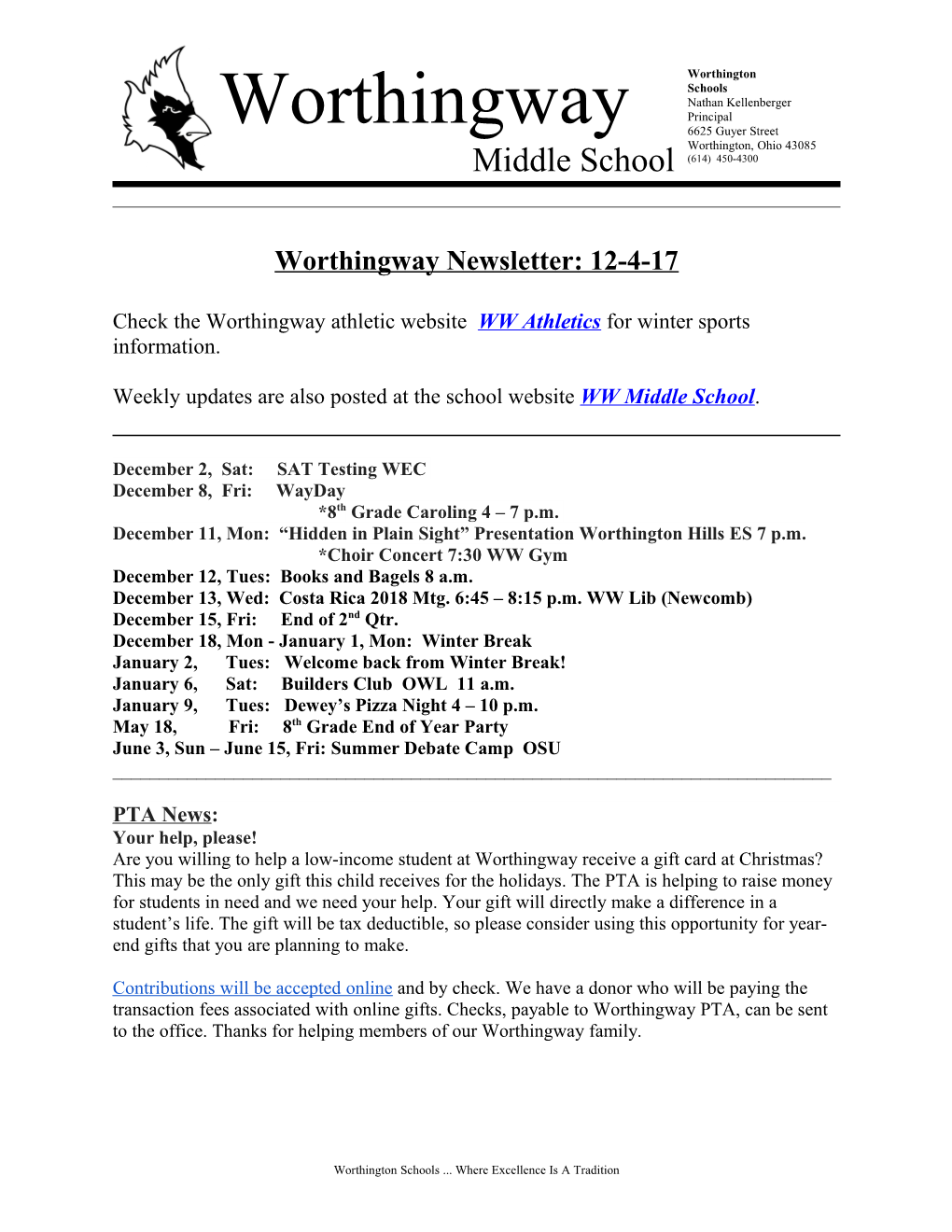 Worthingway Newsletter: 12-4-17
