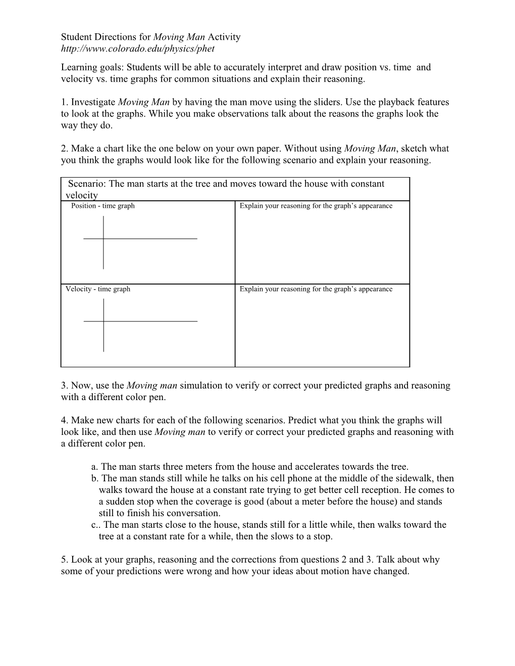 Student Directions for Moving Man Activity