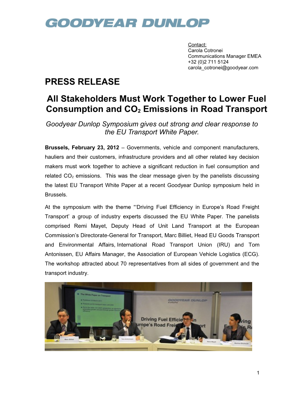 All Stakeholders Must Work Together to Lower Fuel Consumption and CO2 Emissions in Road