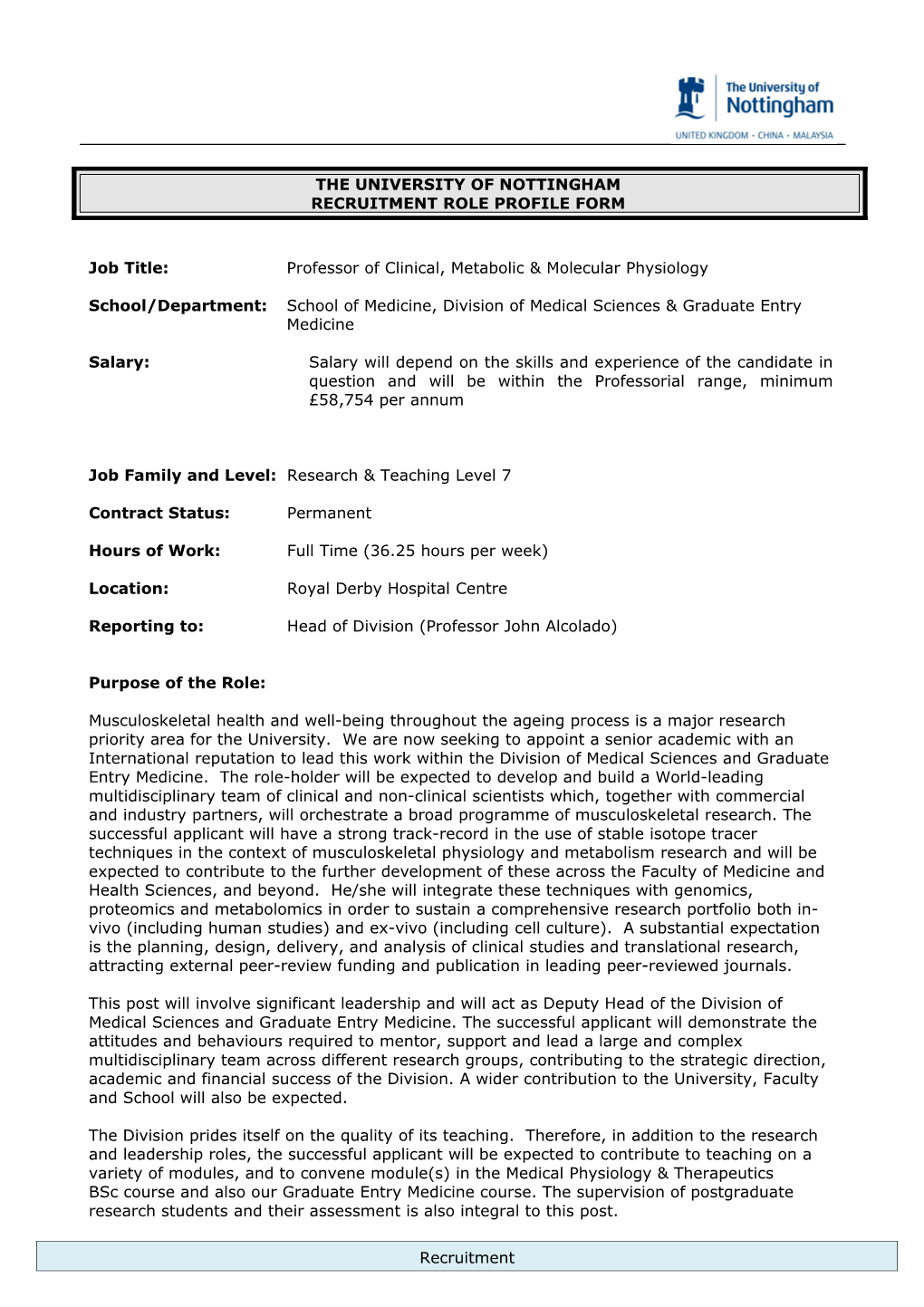 Job Title:Professorofclinical, Metabolic & Molecular Physiology