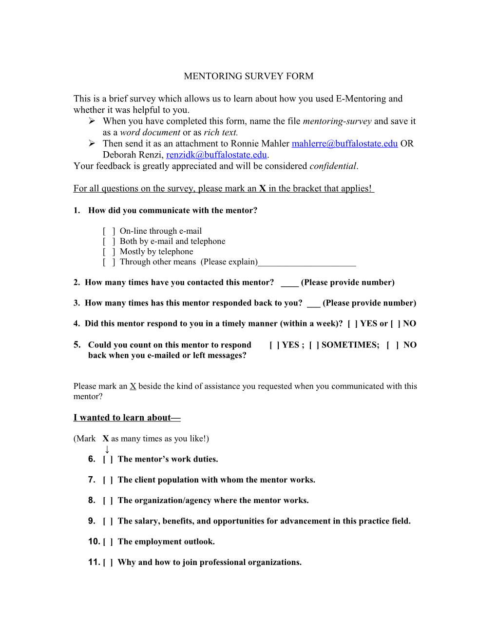 Mentoring Survey Form