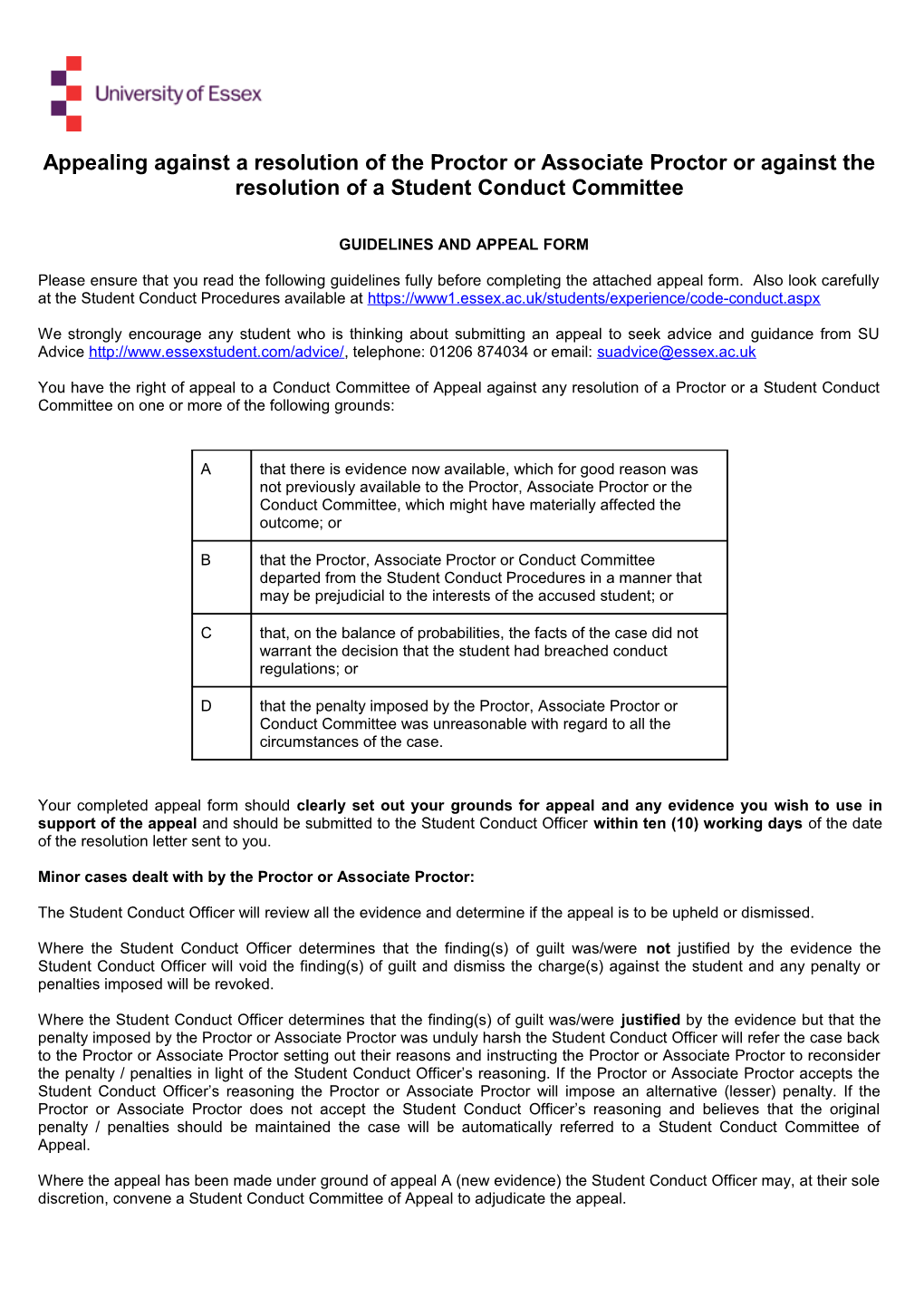 Guidelines and Appeal Form