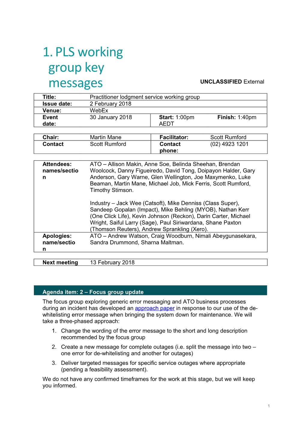 PLS Working Group Key Messages