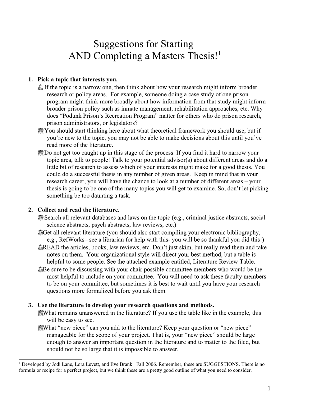 Suggestions for Completing a Masters Thesis