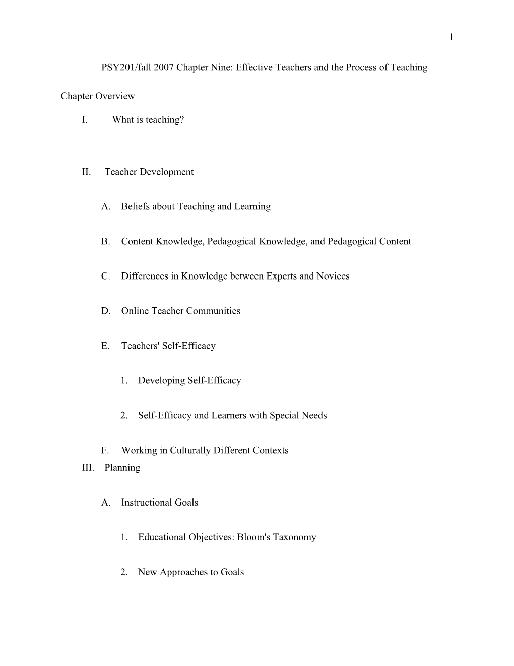 Chapter Nine: Effective Teachers and the Process of Teaching