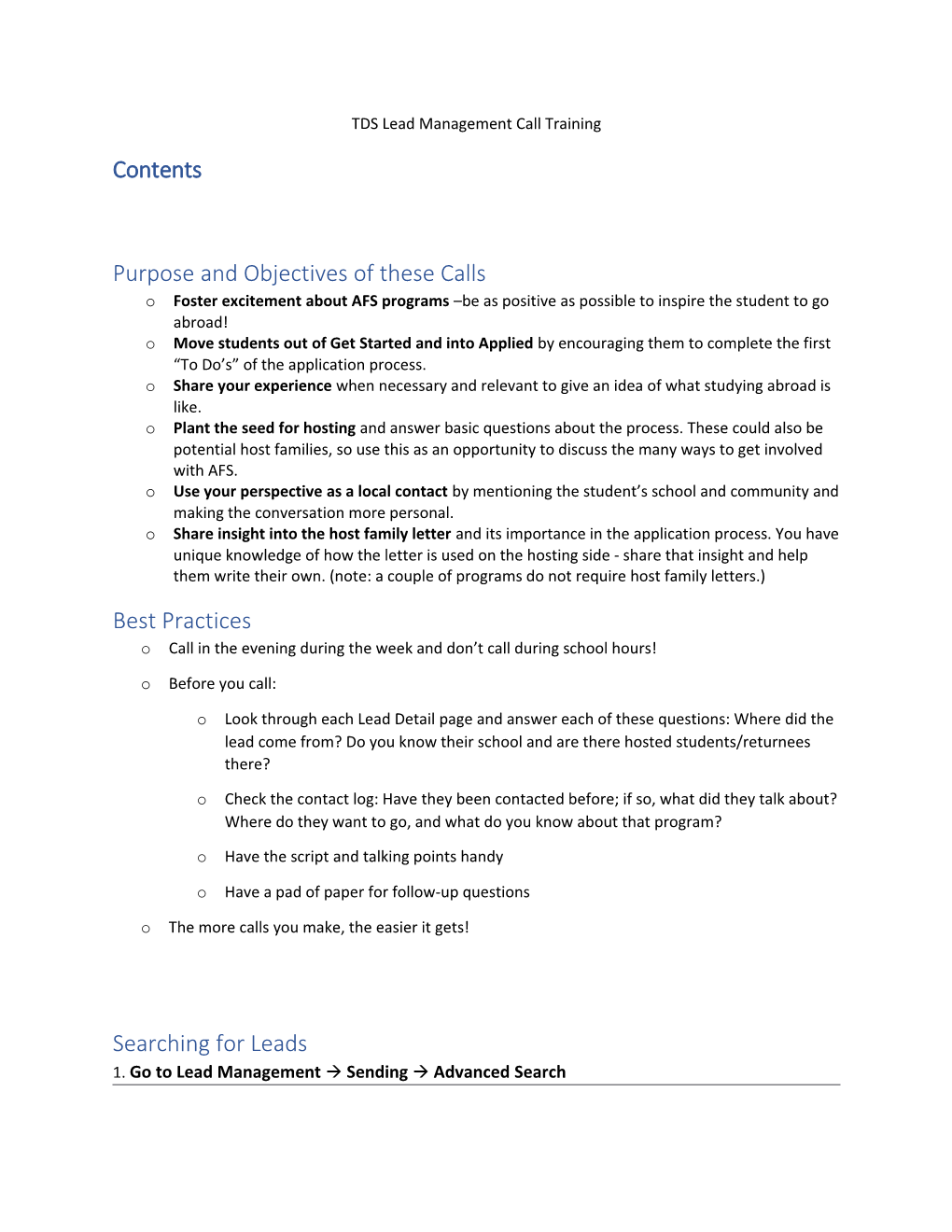 TDS Lead Management Call Training