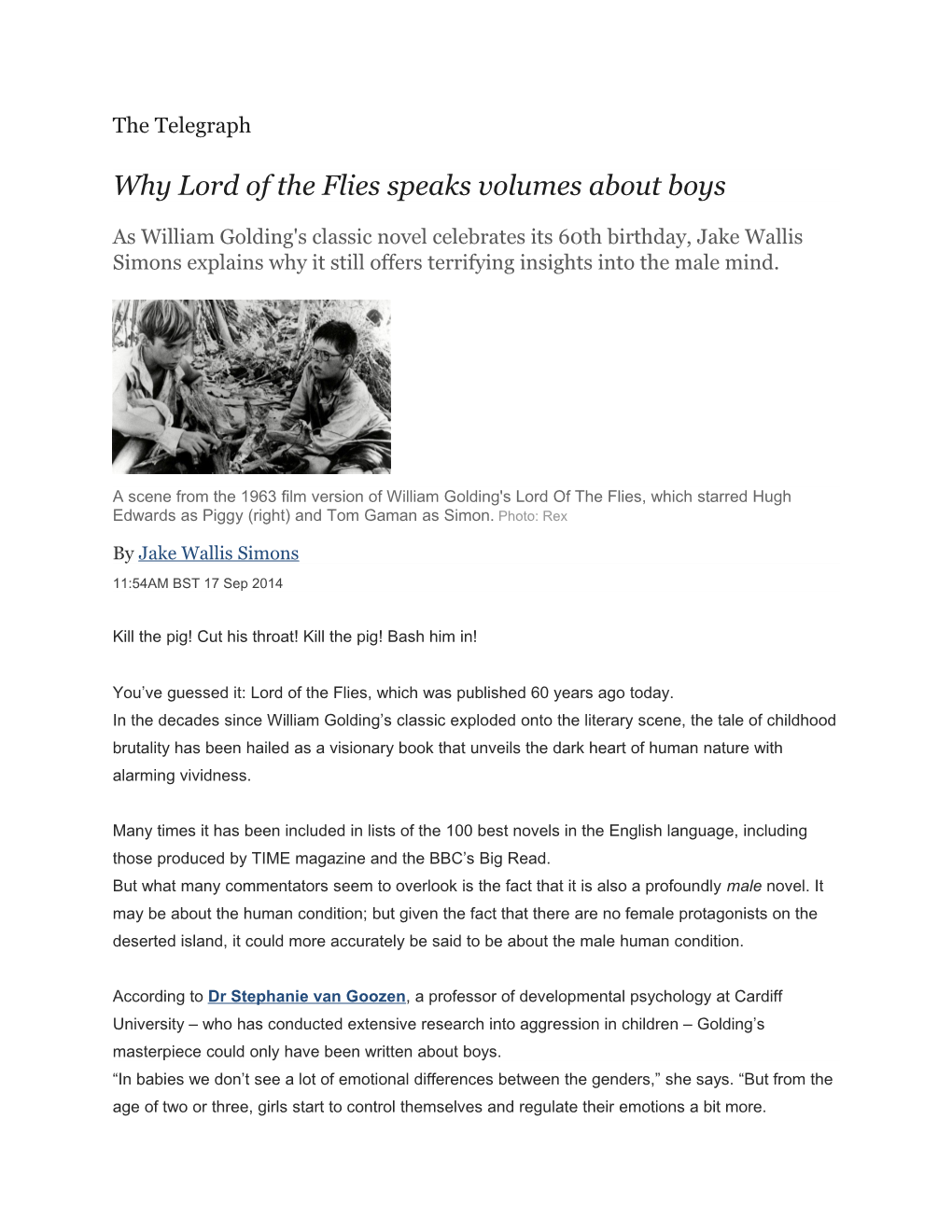 Why Lord of the Flies Speaks Volumes About Boys