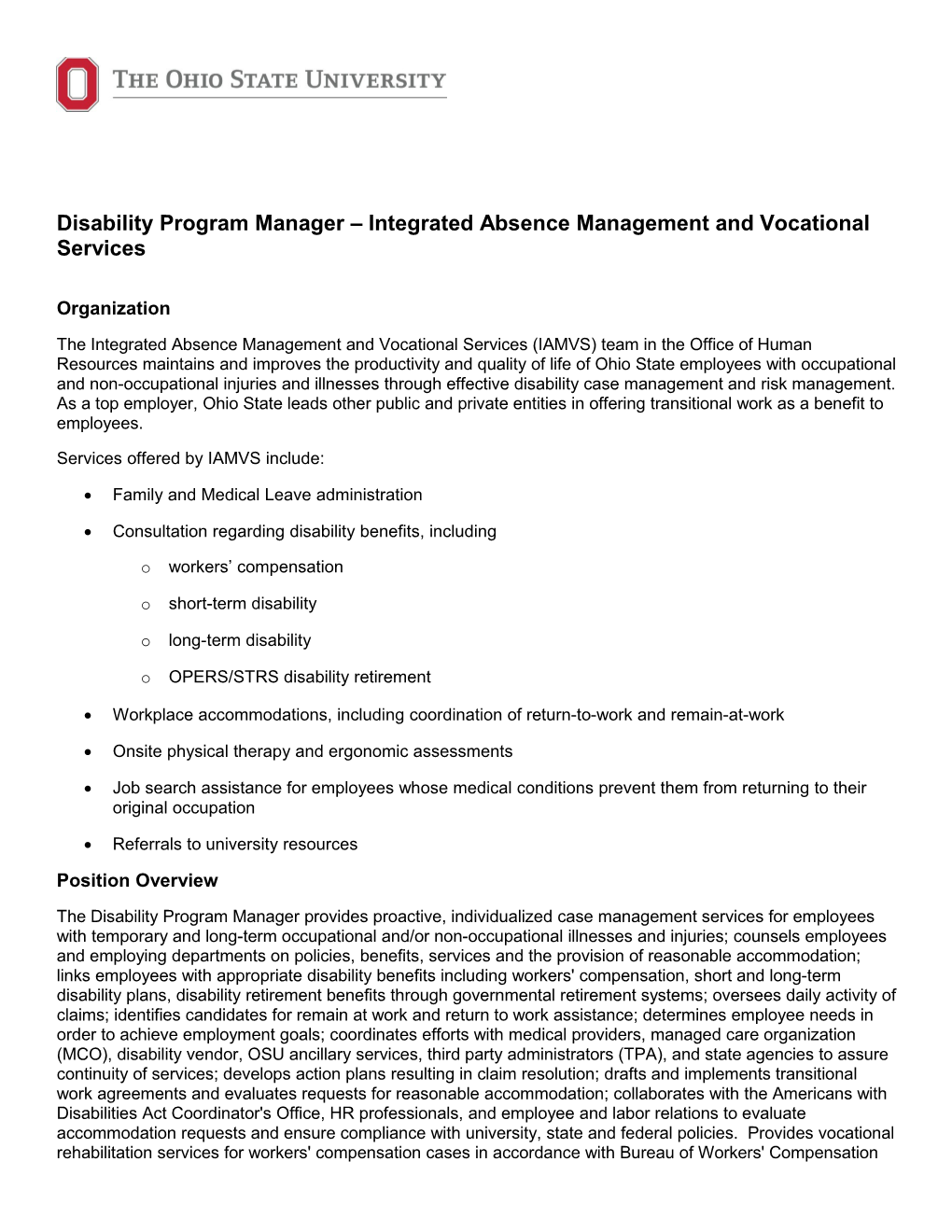 Disability Program Manager Integrated Absence Management and Vocational Services