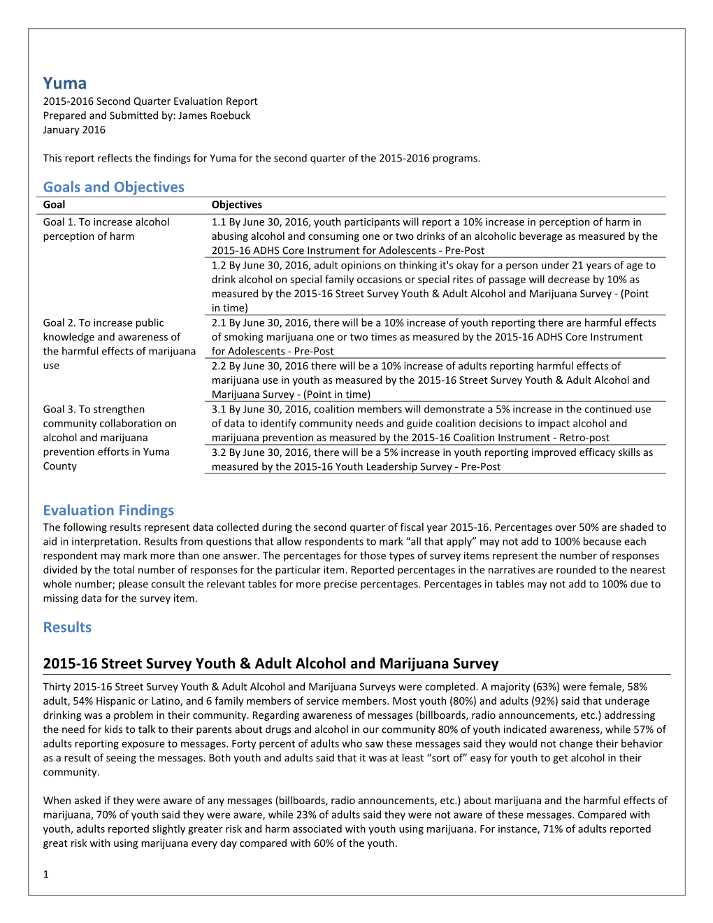 2015-2016 Second Quarter Evaluation Report