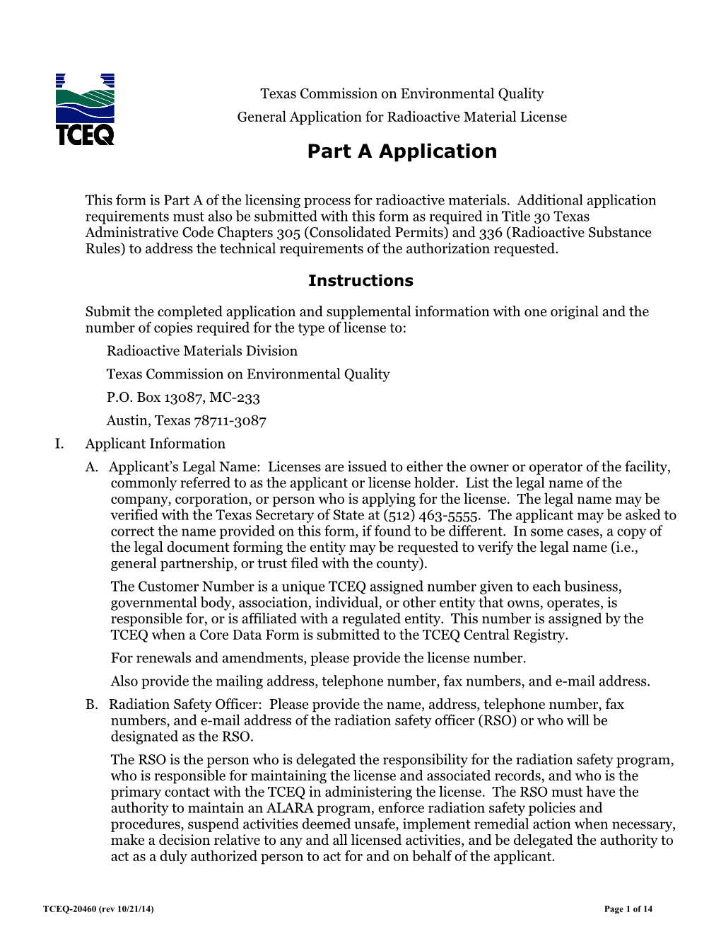 General Application for Radioactive Material License