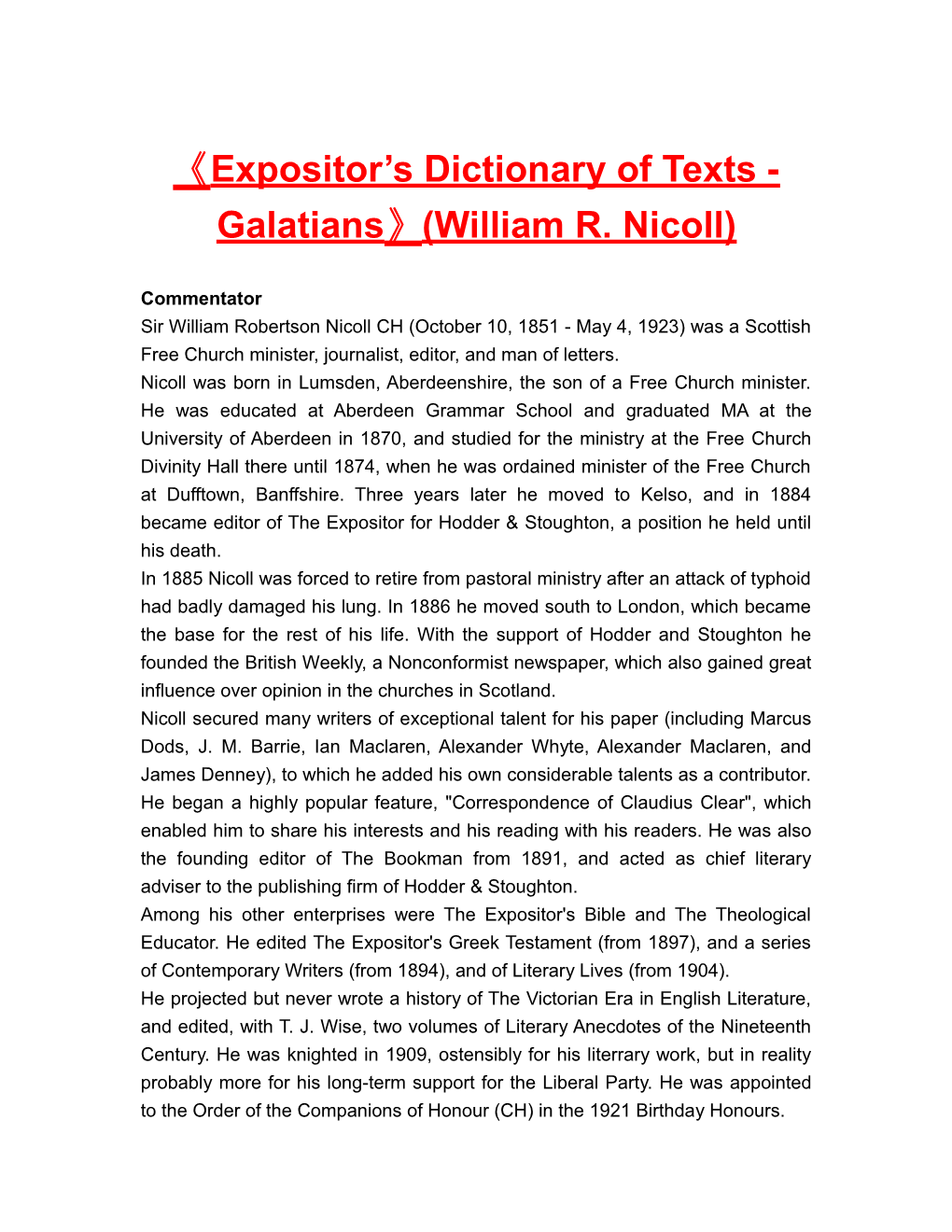 Expositor S Dictionaryof Texts- Galatians (William R. Nicoll)