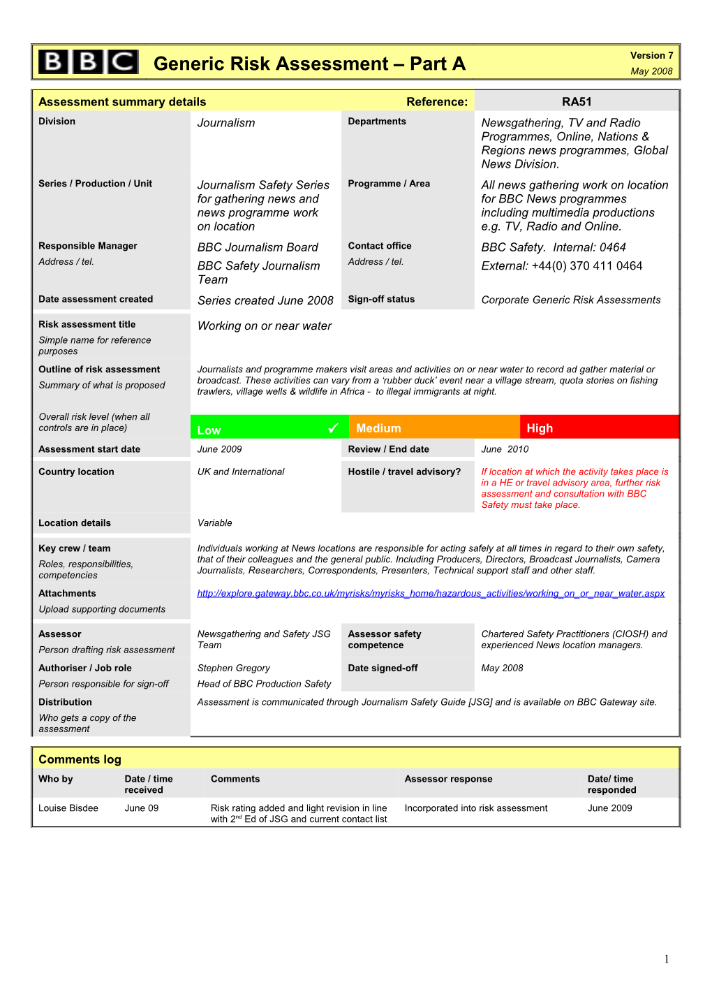 Journalism Safety Guide Risk Assessments - Working on Or Near Water