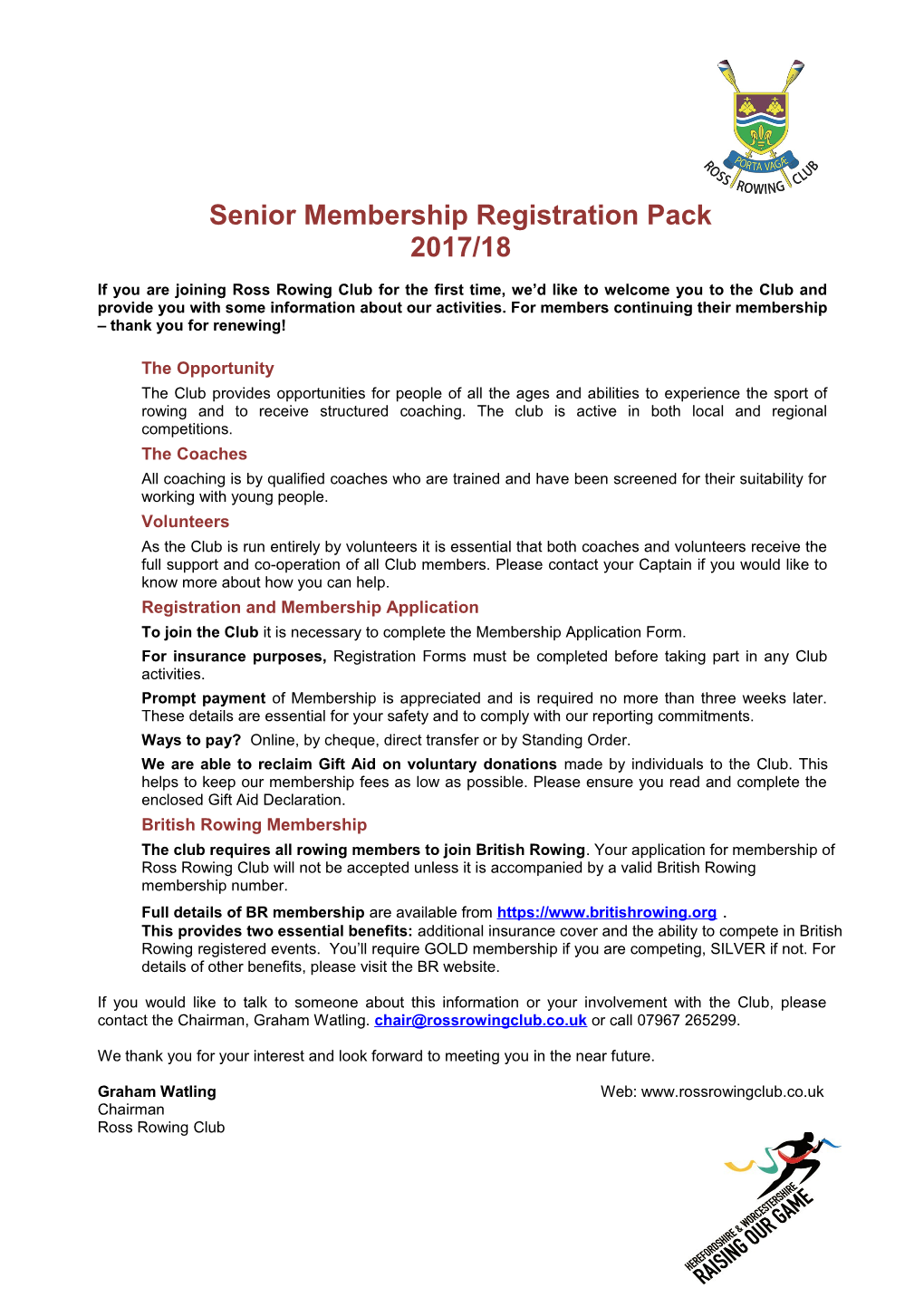 Senior Membership Registration Pack