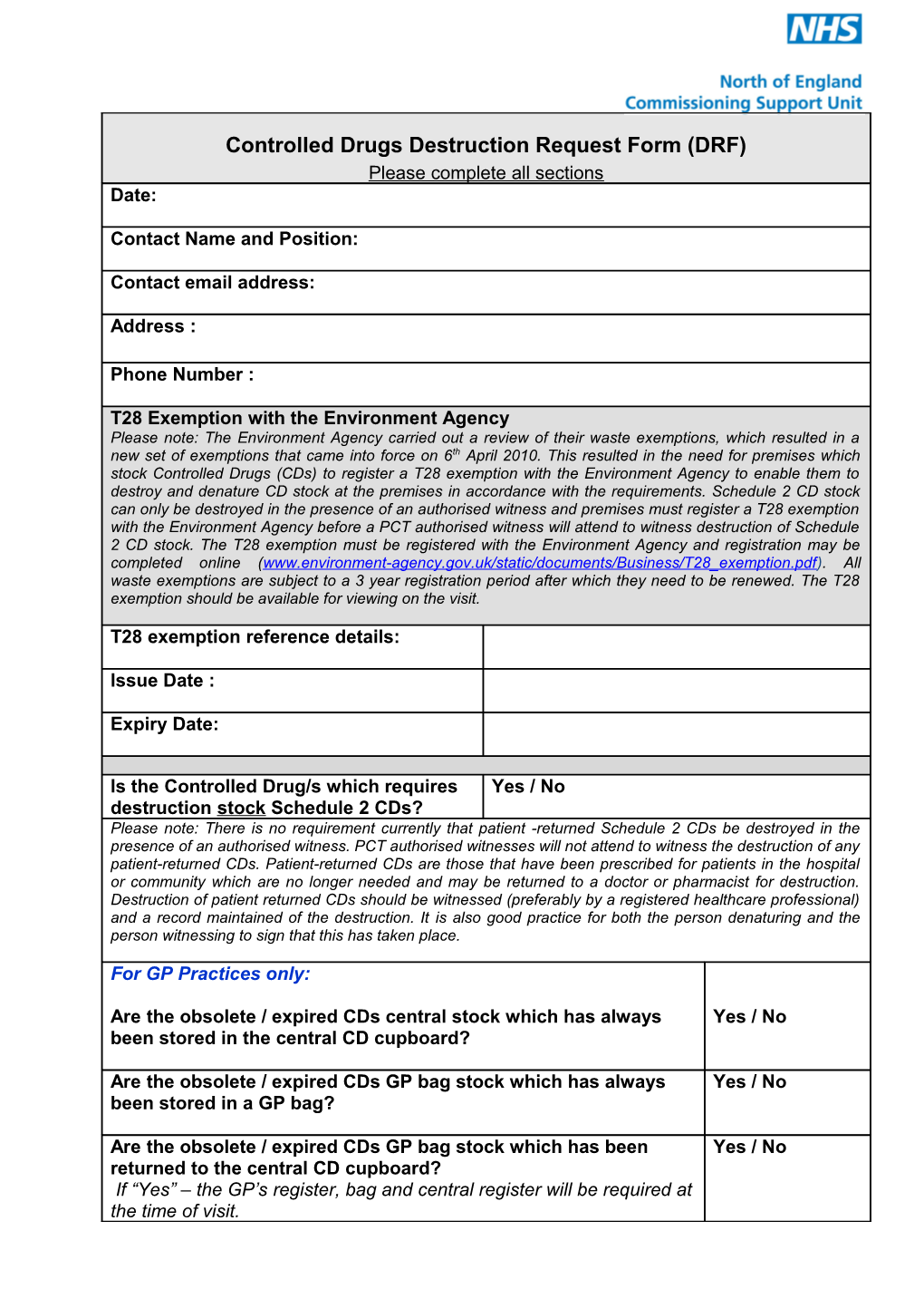 Controlled Drugs Destruction Request Form (DRF)