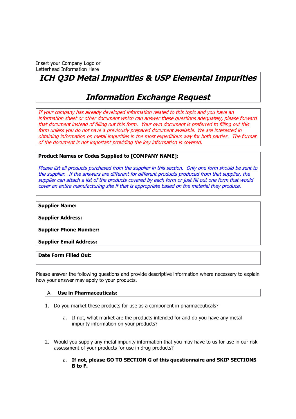 ICH Q3D Metal Impurities & USP Elemental Impurities