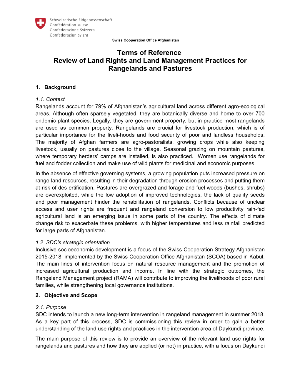 Terms of Reference Review of Land Rights and Land Management Practices for Rangelands