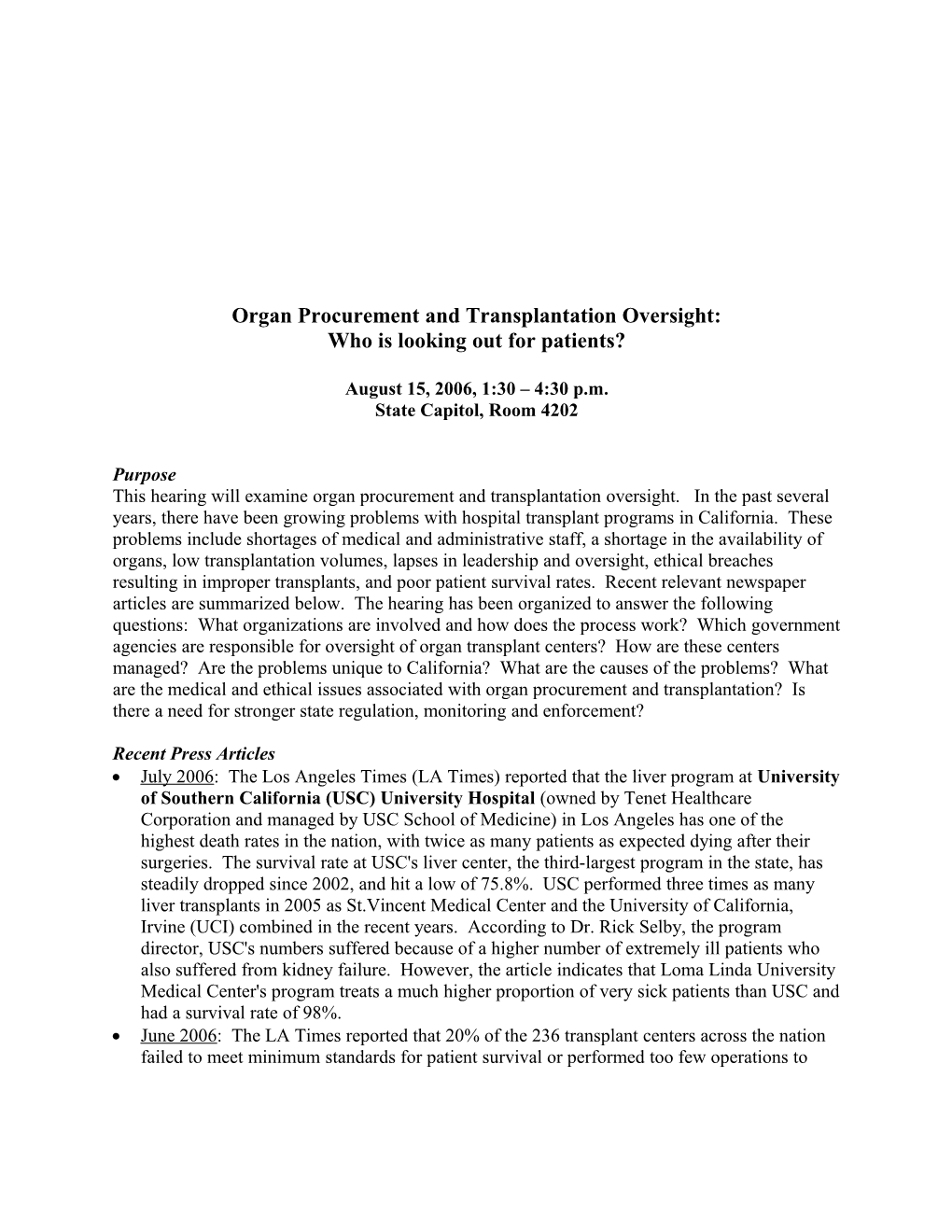 Organ Procurement and Transplantation Oversight