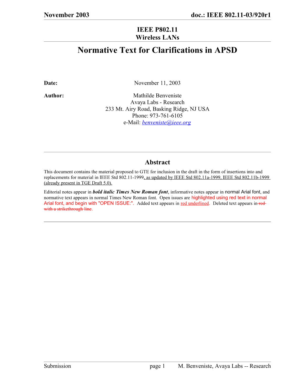 Normative Text for Clarifications in APSD