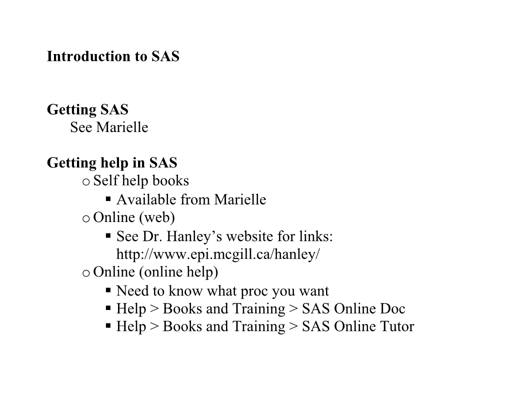 Introduction to SAS