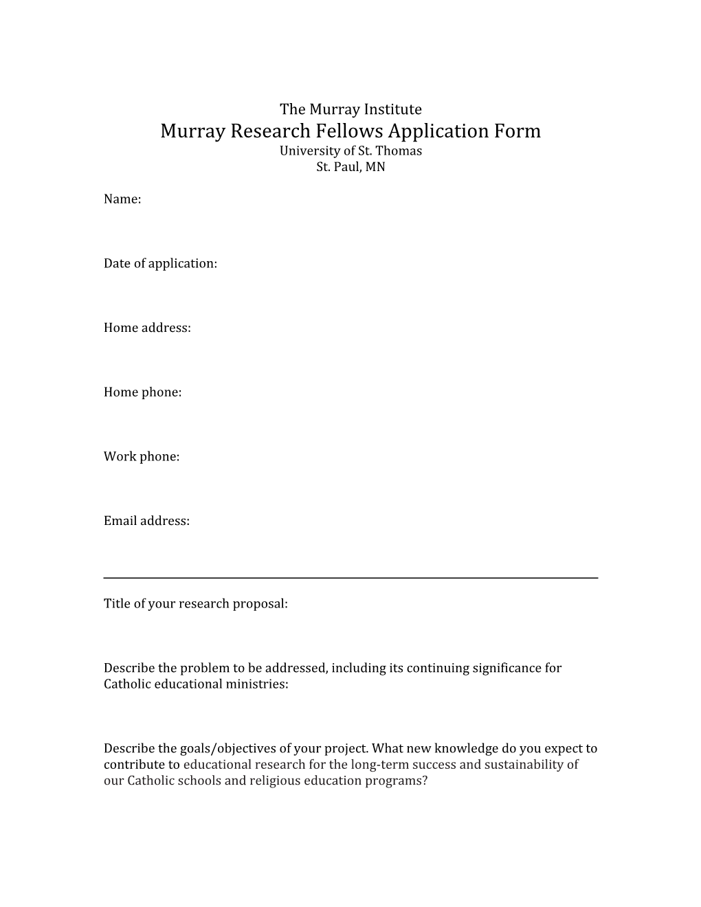 Murray Research Fellows Application Form