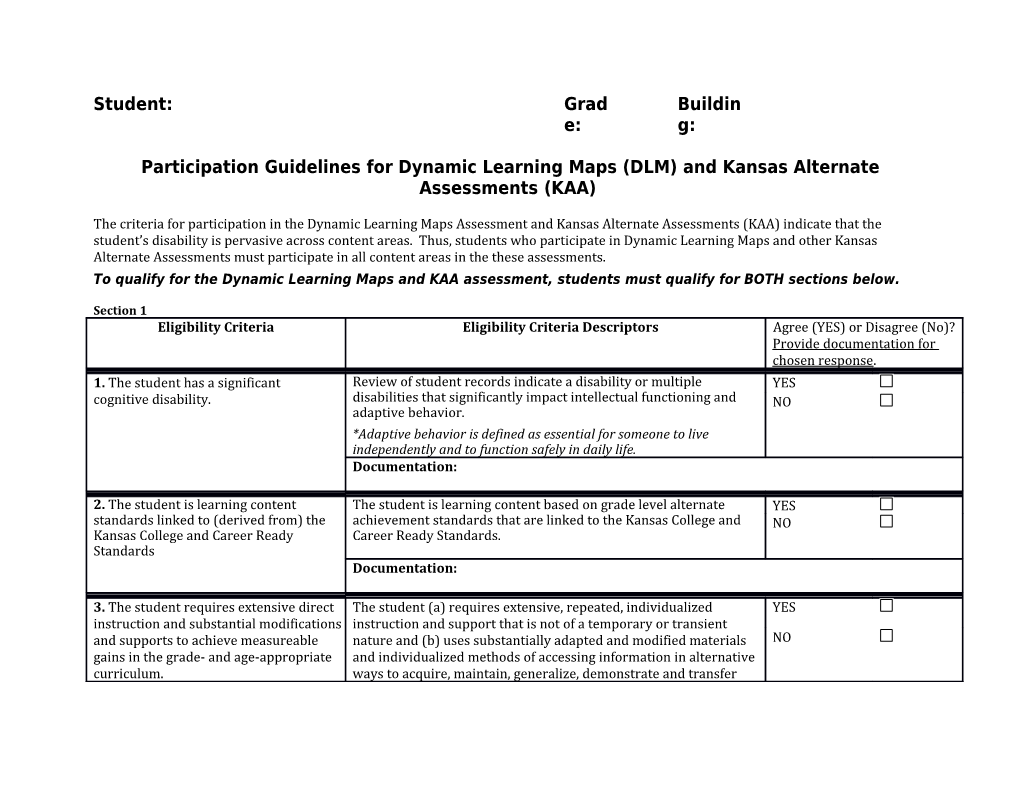 Participation Guidelines for Dynamic Learning Maps (DLM) and Kansas Alternate Assessments