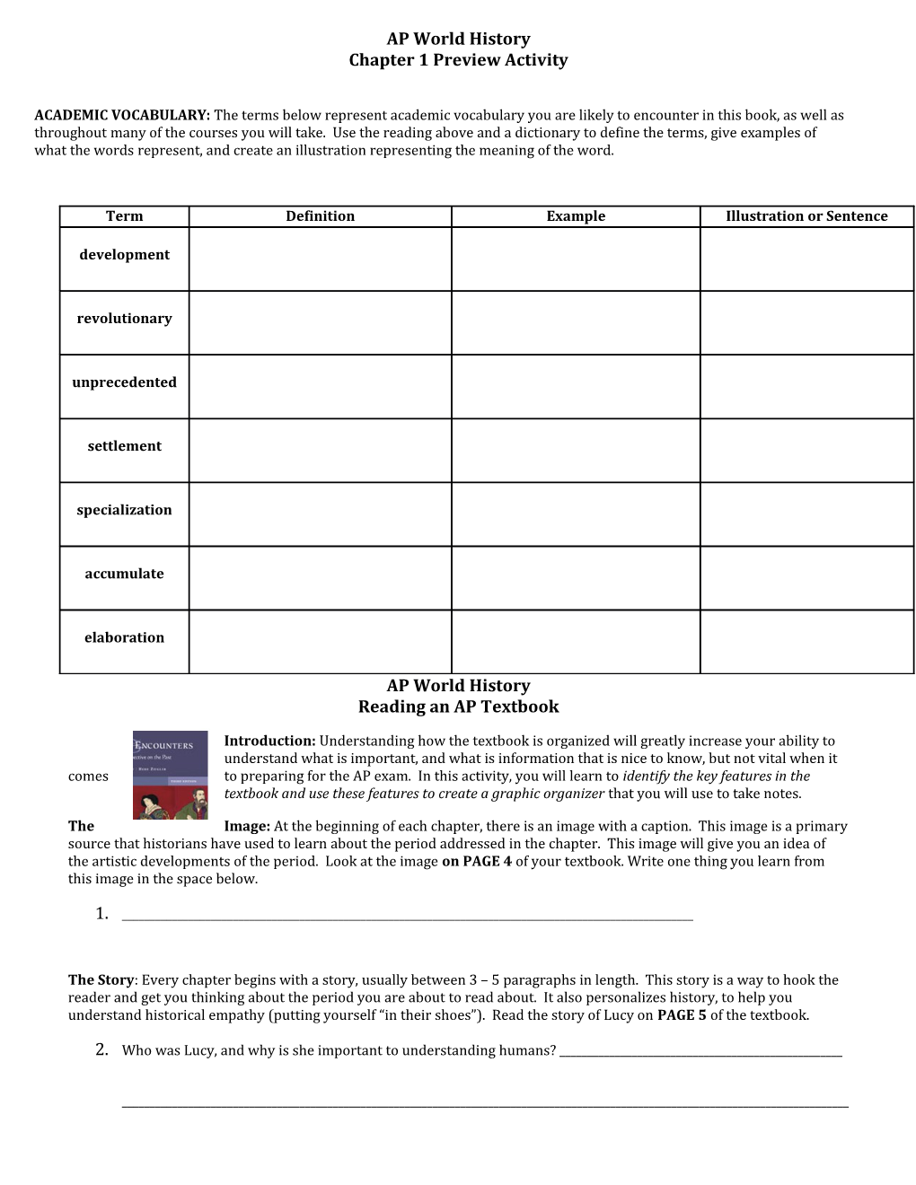 AP World History Chapter 1 Preview Activity