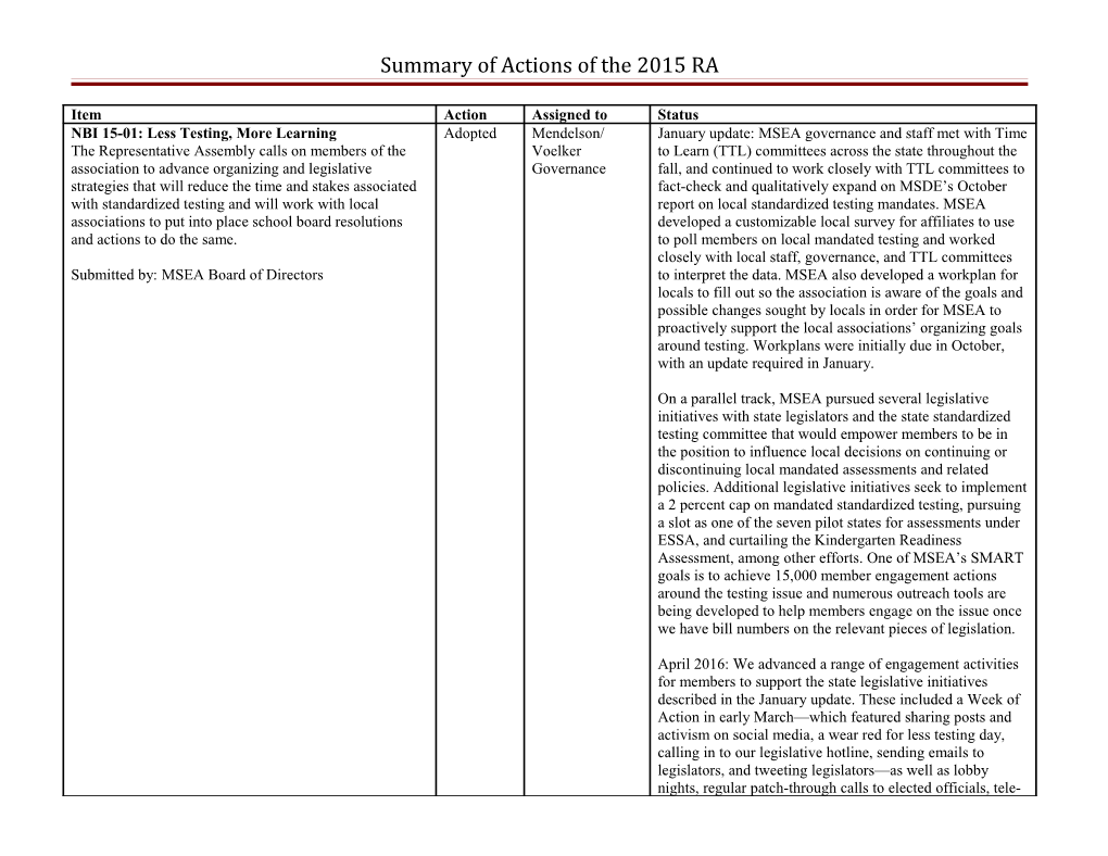 DRAFT: Summary of Actions of the 2011 MSEA RA