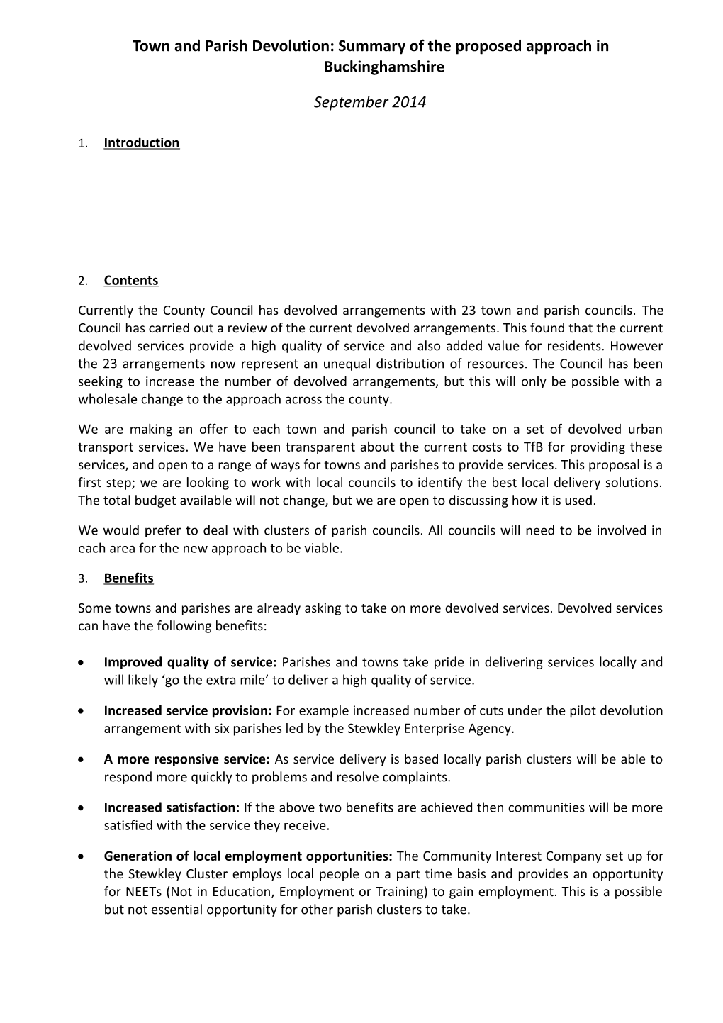 Town and Parish Devolution: Summary of the Proposed Approach in Buckinghamshire