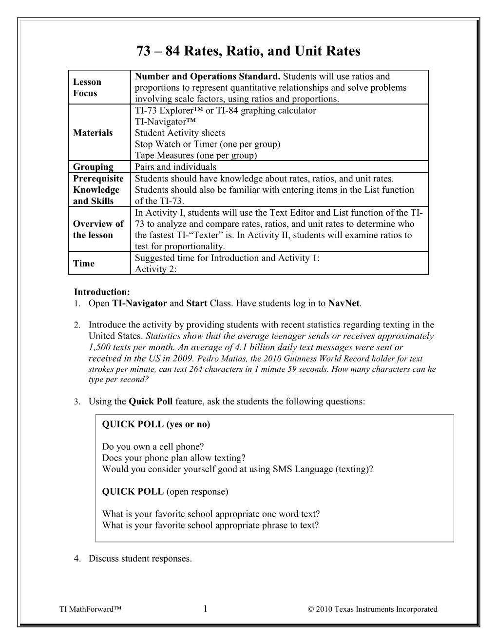 73 84 Rates, Ratio, and Unit Rates