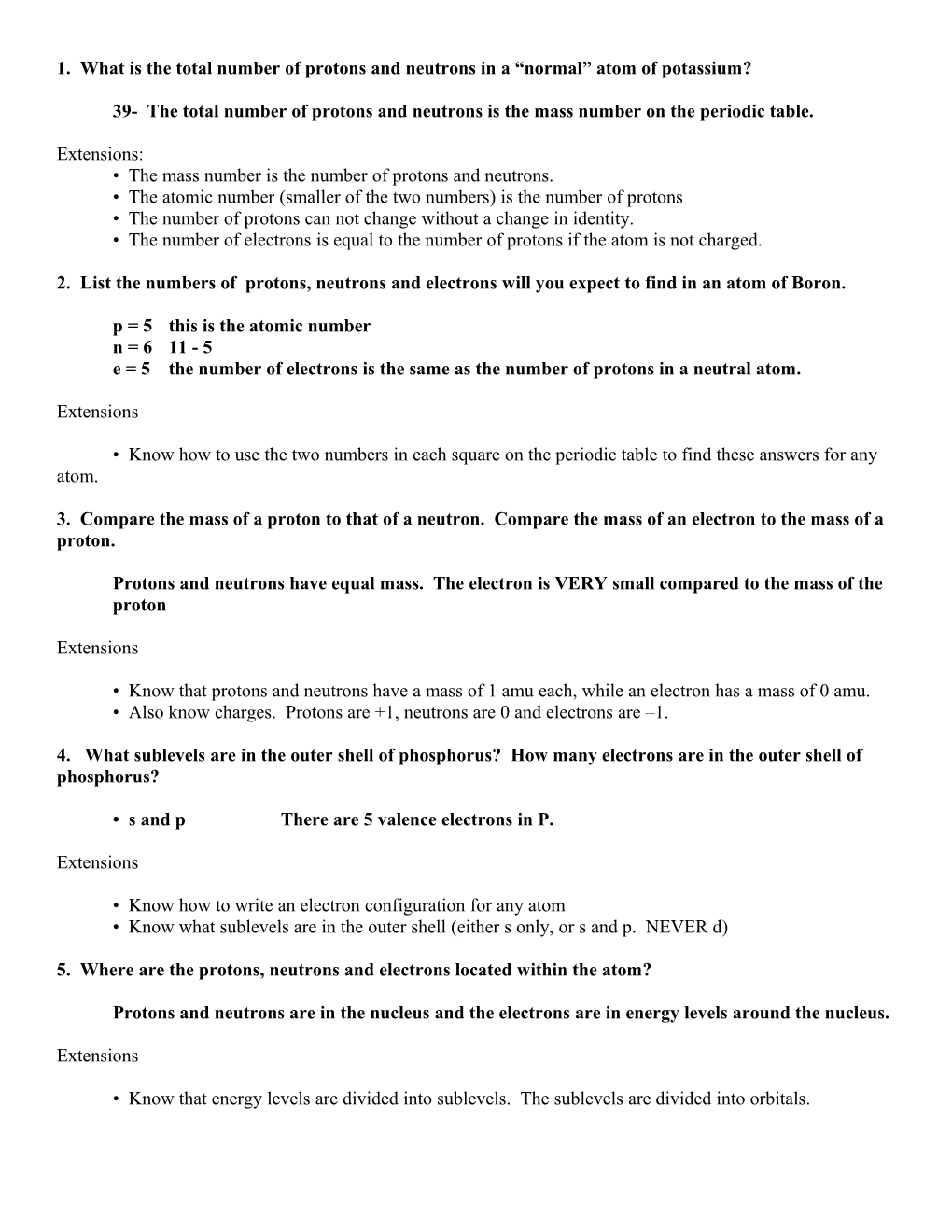 1. What Is the Total Number of Protons and Neutrons in a Normal Atom of Potassium?