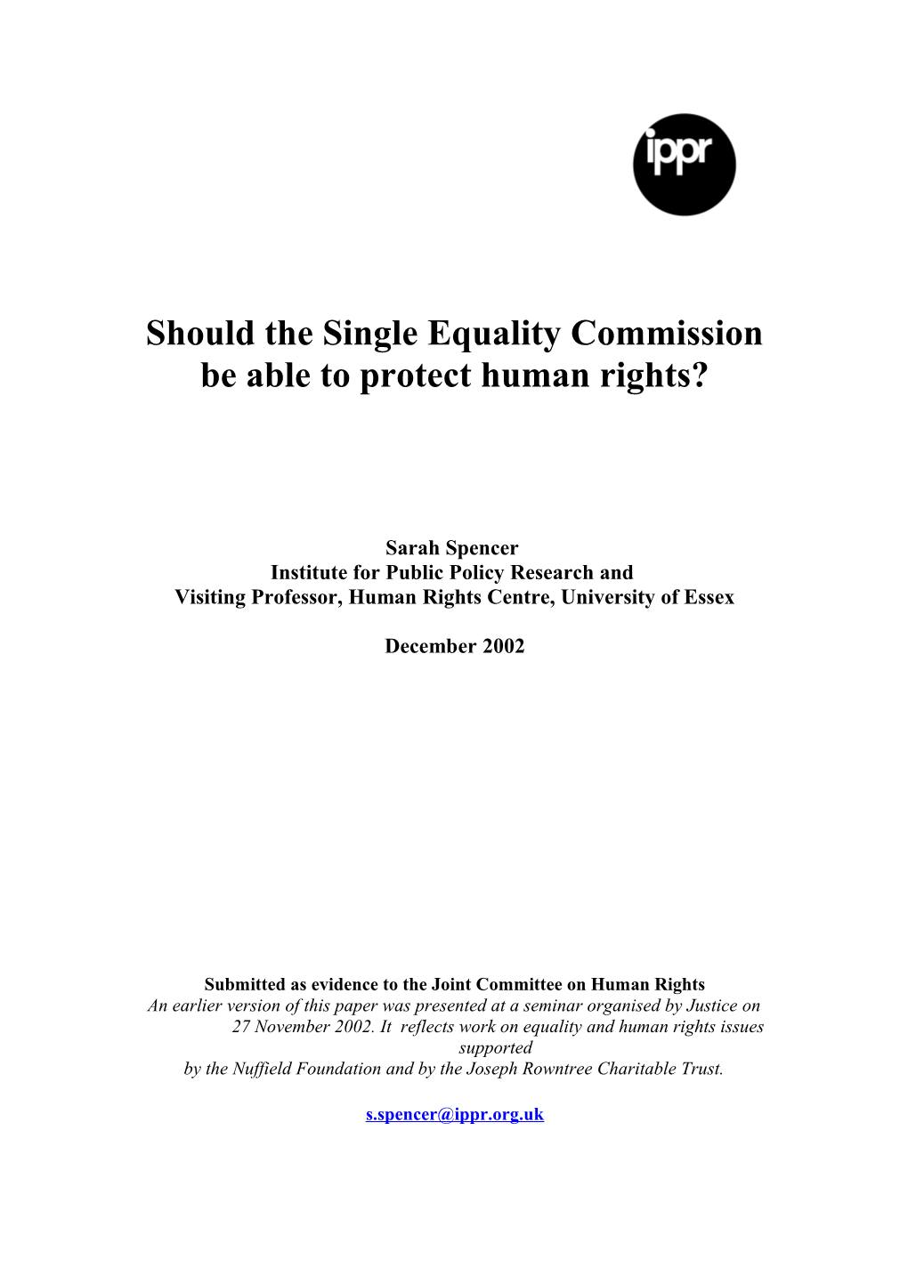 Should the Single Equality Commission Be Able to Promote Human Rights