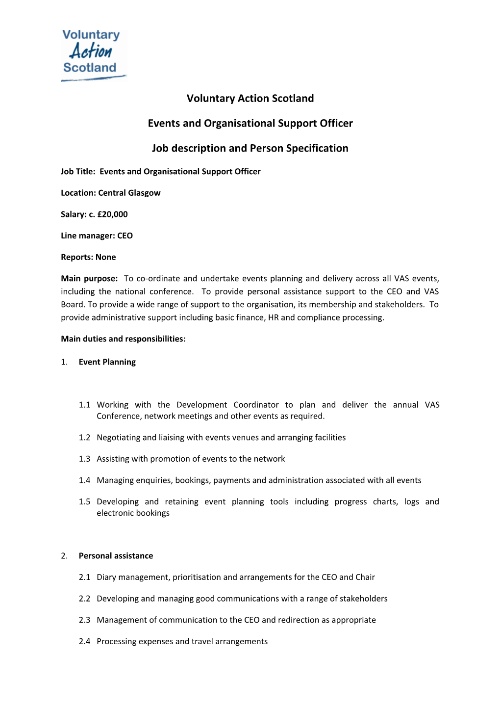 Events and Organisational Support Officer
