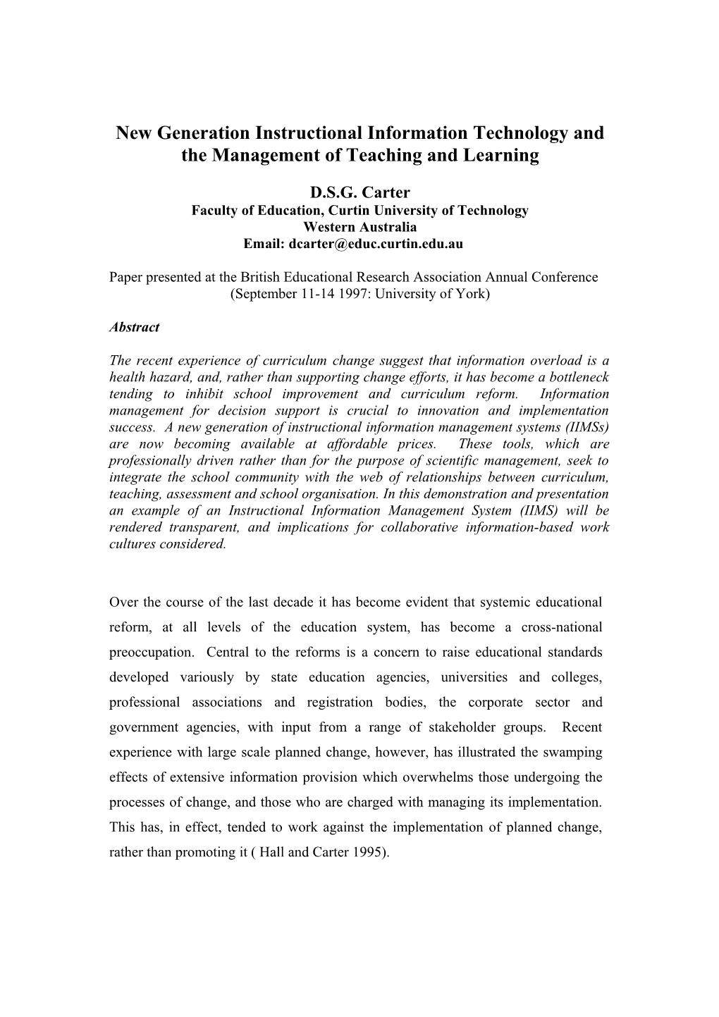 New Generation Instructional Information Technology and the Management of Teaching and Learning