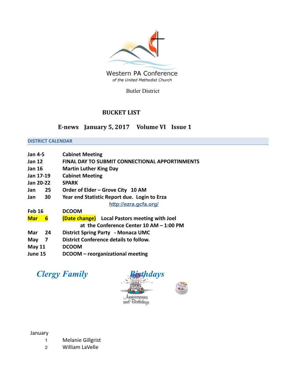 Jan 12FINAL DAY to SUBMIT CONNECTIONAL APPORTINMENTS