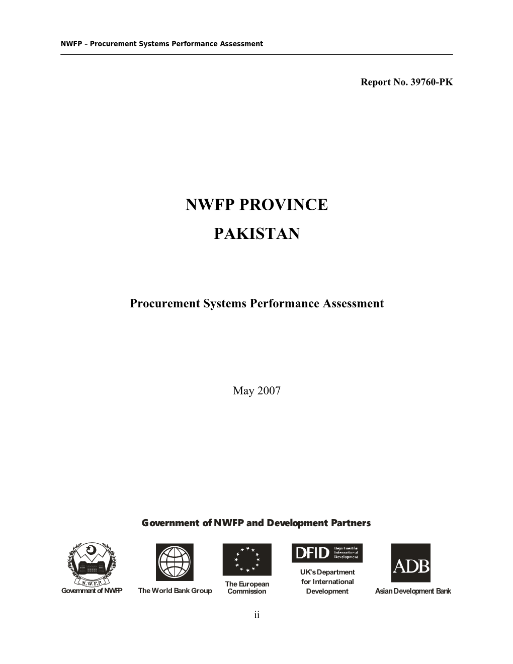 PROCUREMENT SYSTEMS ASSESSMENT for the PROVINCE of BALOCHISTAN World Bank Assisted