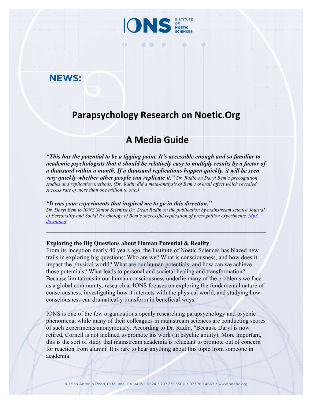 Parapsychology Research on Noetic.Org