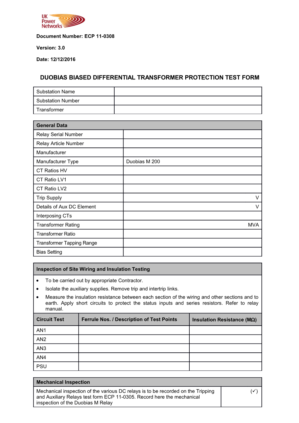ECP 11-0308 DUOBIAS Biased Differential Transformer Protection Test Form