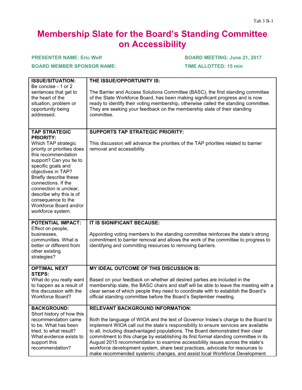 Tec Issue Worksheet