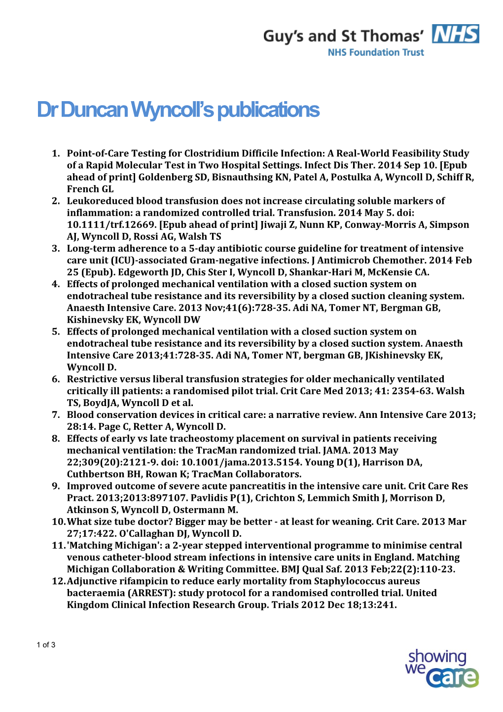 Dr Duncan Wyncoll's Publications