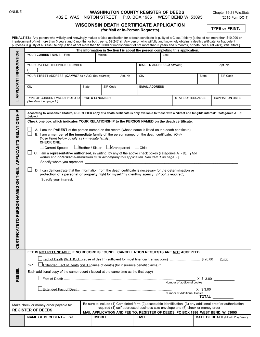 Wisconsin Birth Certificate Application