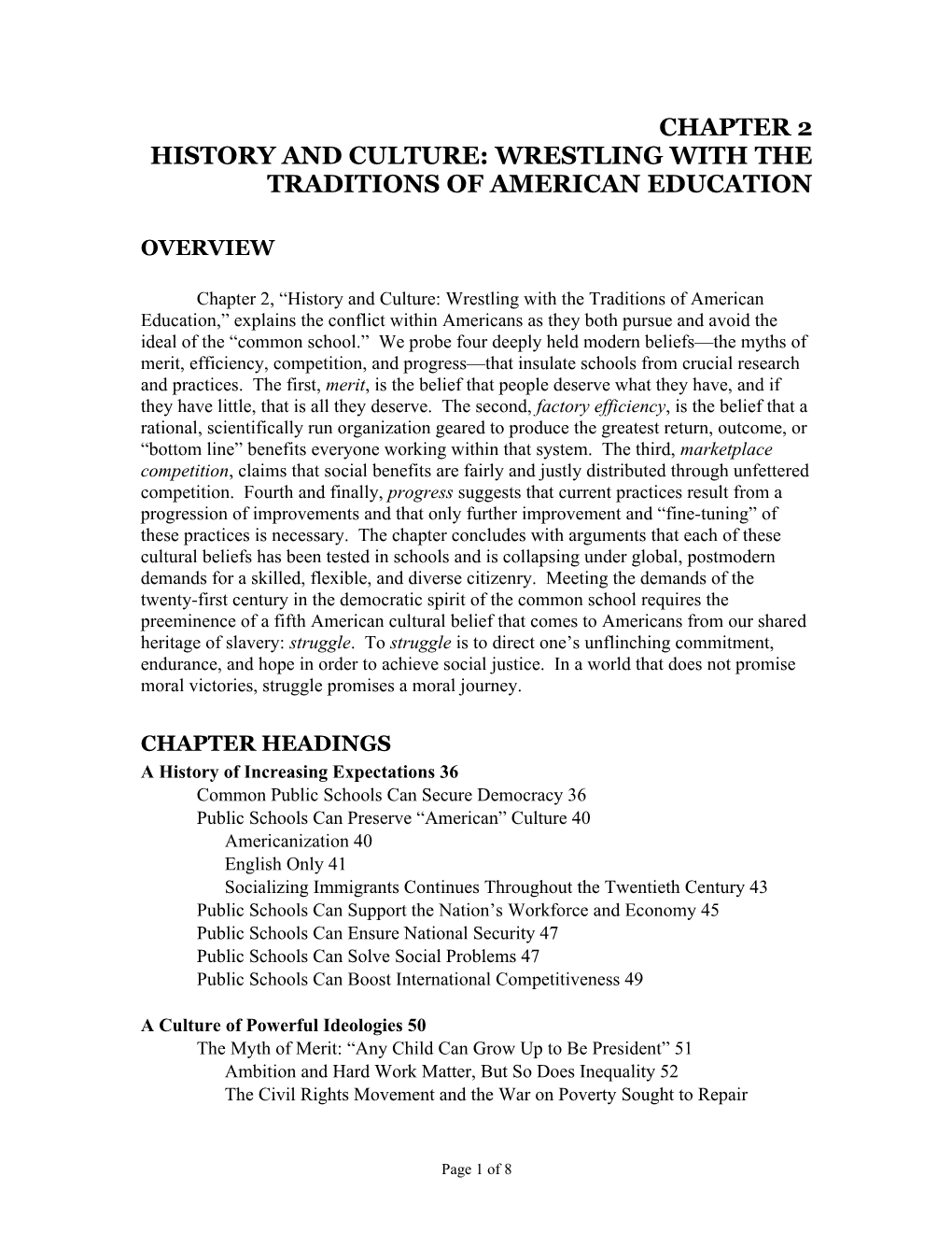 History and Culture: Wrestling with the Traditions of American Education