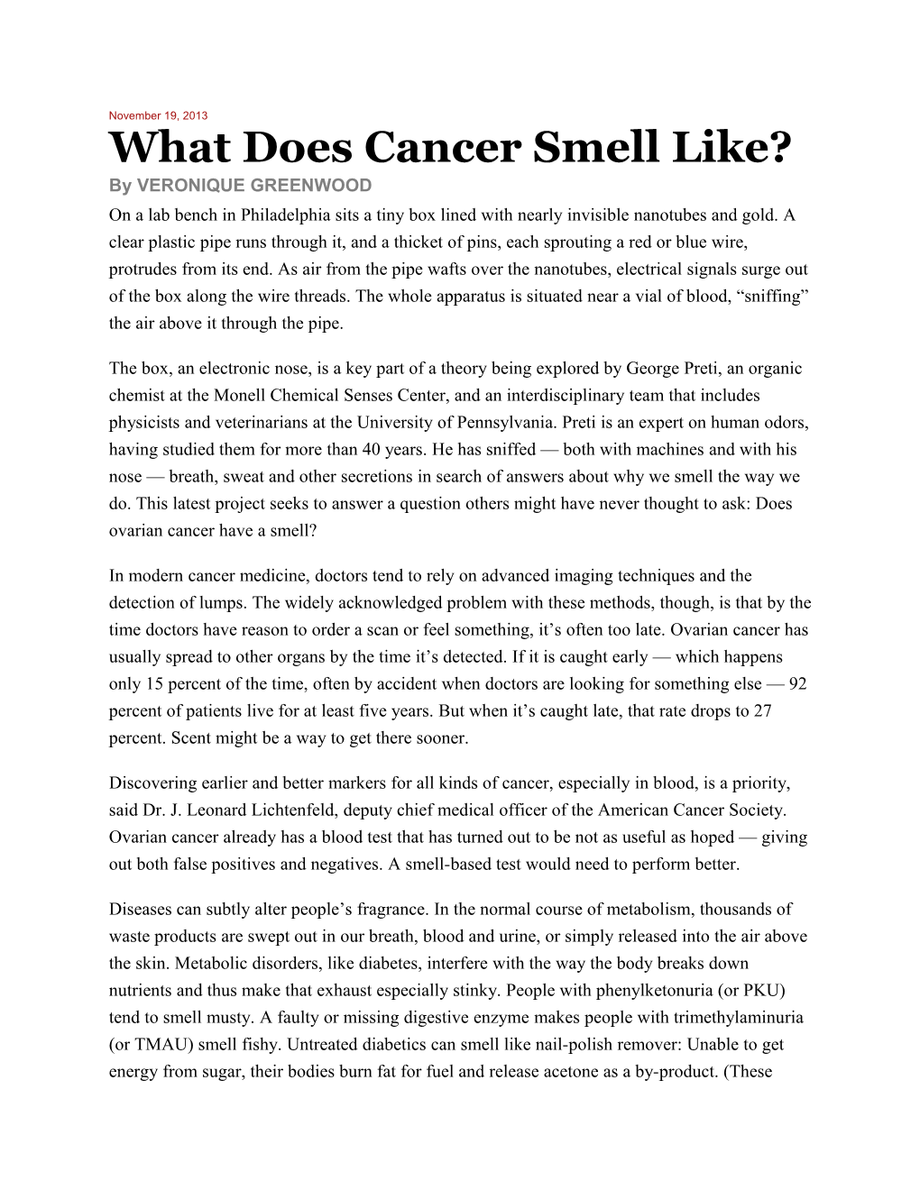 What Does Cancer Smell Like?
