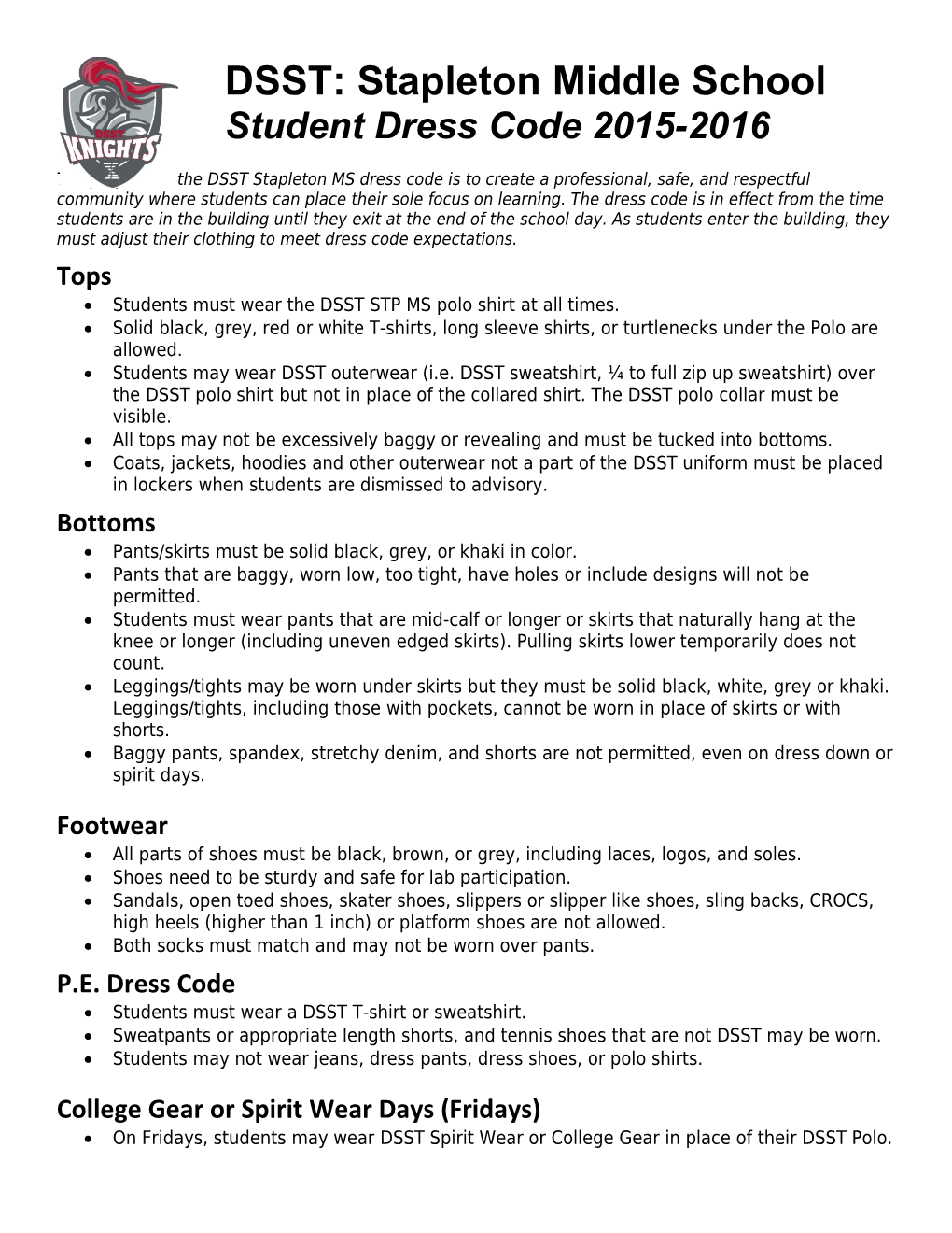 Student Dress Code2015-2016